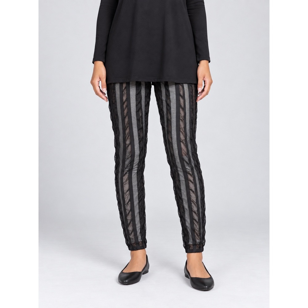 Akira Black Sheer Mesh Ruched Vertical Stripe Leggings Small